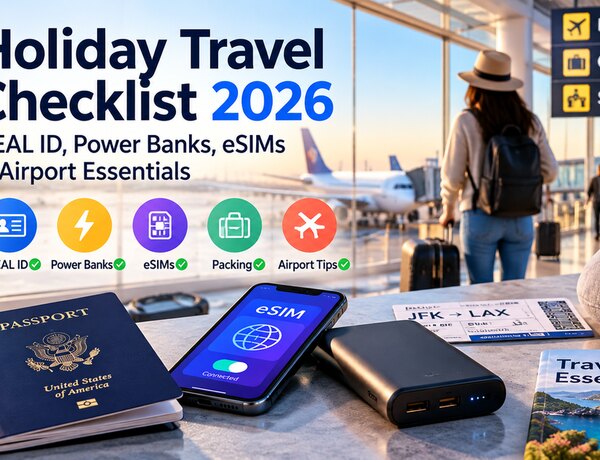 Holiday Travel Checklist 2026: REAL ID, Power Banks, eSIMs & Airport Essentials
